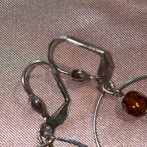 Handcrafted amber brown & silver dangle earrings - Picture 6 of 6